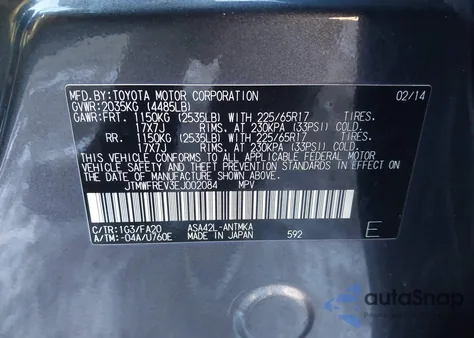 2014 Toyota Rav4 Xle z USA, uszkodzony, nr VIN JTMWFREV3EJ002084